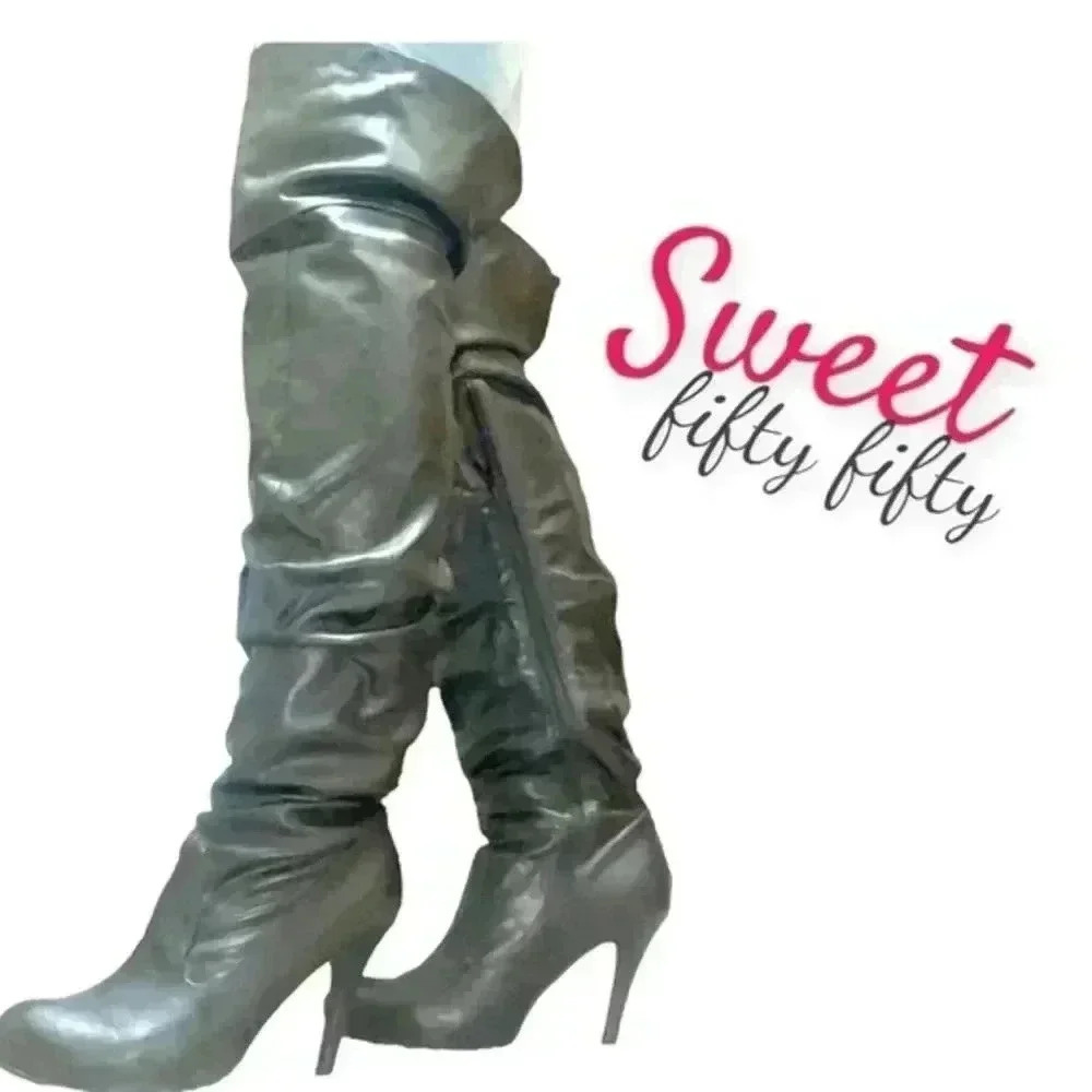 Sweet “Fifty fifty” over the knee high heel boots